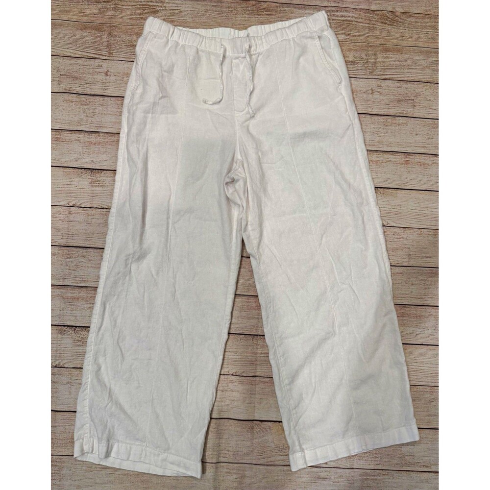 GAP Women’s Pull-On Wide-Leg Pants Sz L Regular White Solid Drawstring Pockets